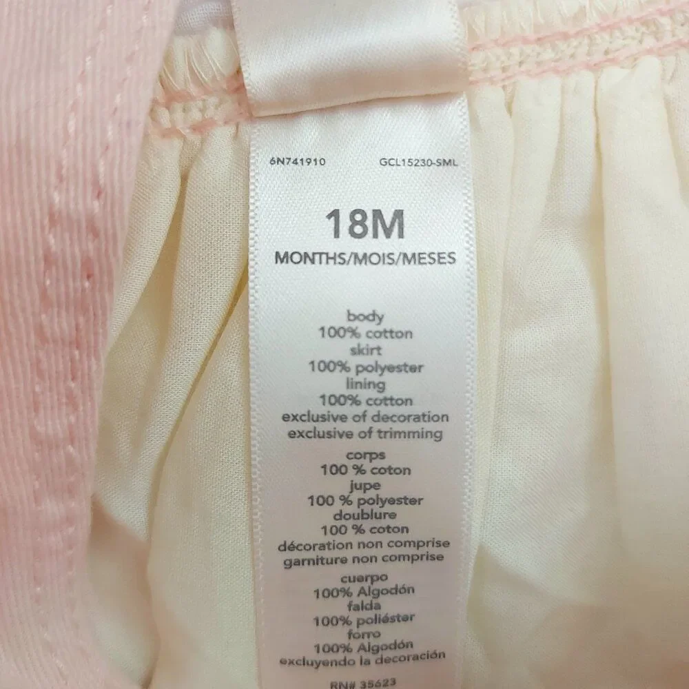 Oshkosh B'gosh Dress Baby 18 Months Pink Cream 100% Cotton Lined Tulle Unicorn